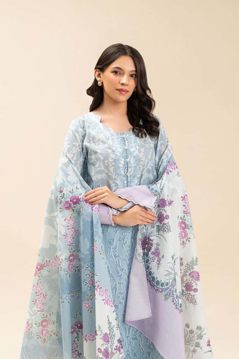 3 PIECE PRINTED LAWN SUIT-AZURE FLEUR (UNSTITCHED)
