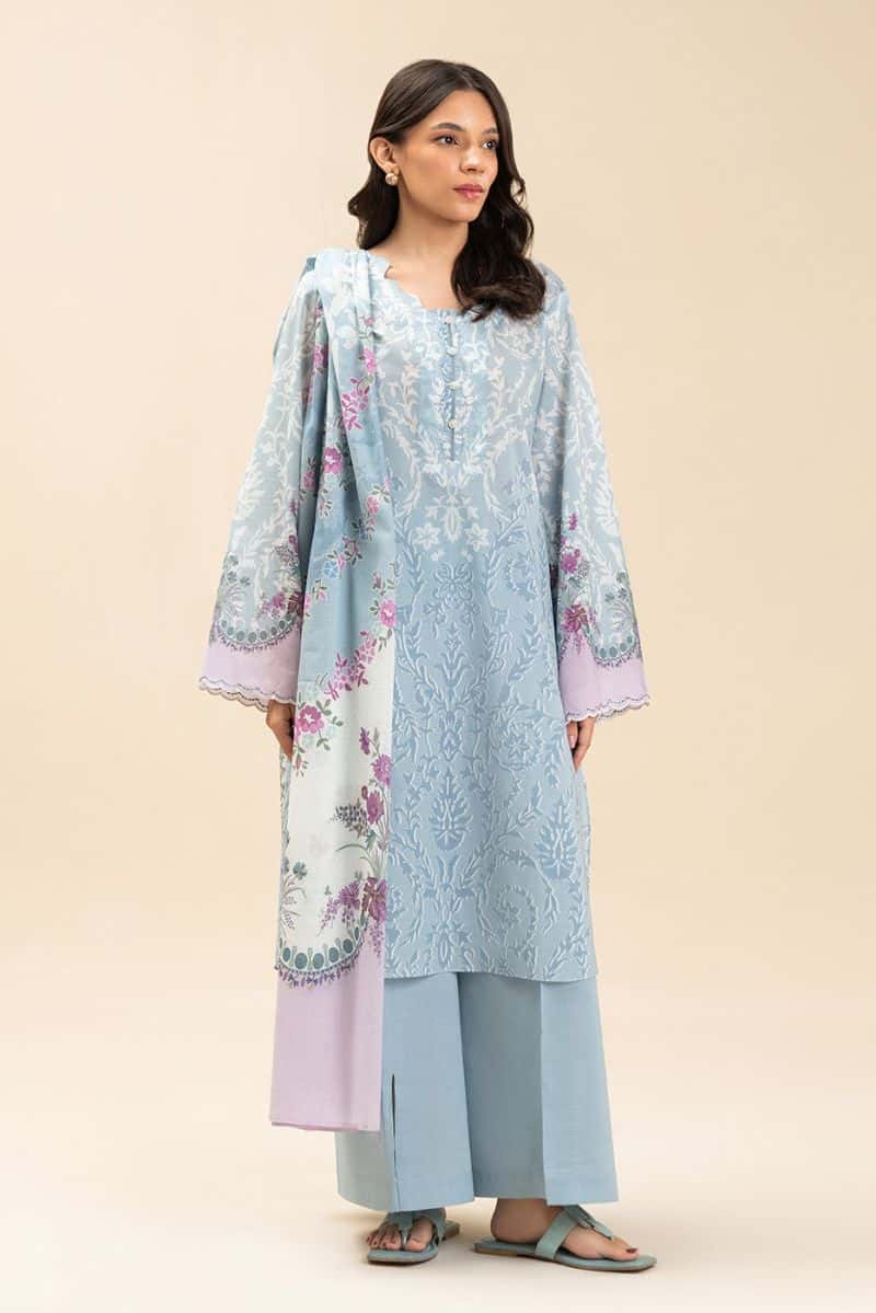 3 PIECE PRINTED LAWN SUIT-AZURE FLEUR (UNSTITCHED) - alternate view