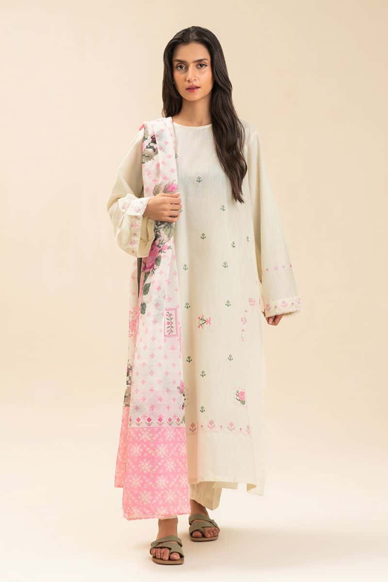 2 PIECE EMBROIDERED SLUB SUIT (PRET) - alternate view