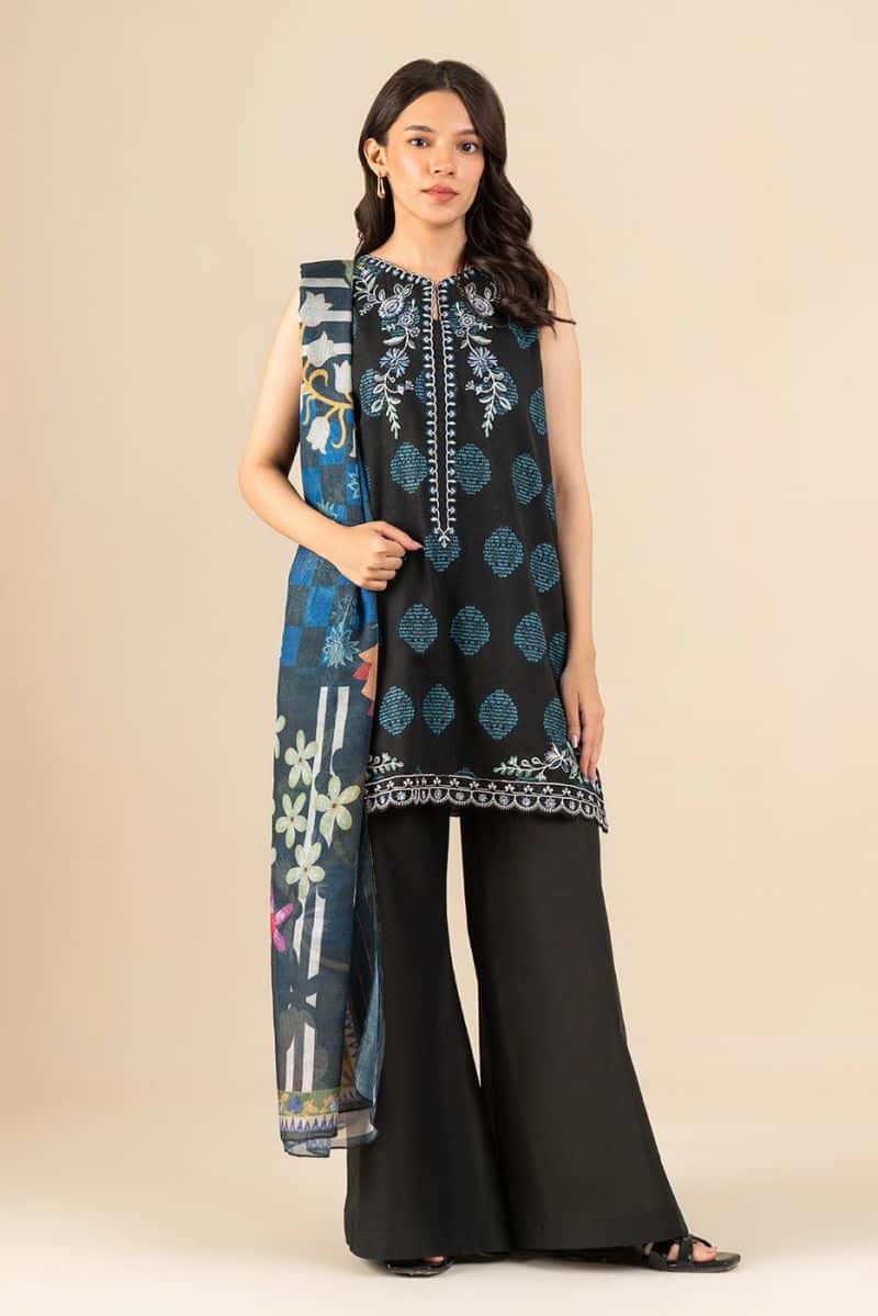 3 PIECE EMBROIDERED JACQUARD SUIT-EBONY FLORENCE (UNSTITCHED)