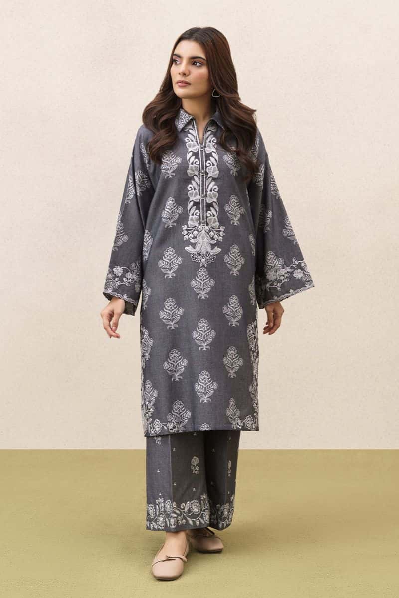 2 PIECE EMBROIDERED YARN DYED JACQUARD SUIT-TAUPE GRAY (UNSTITCHED) - alternate view