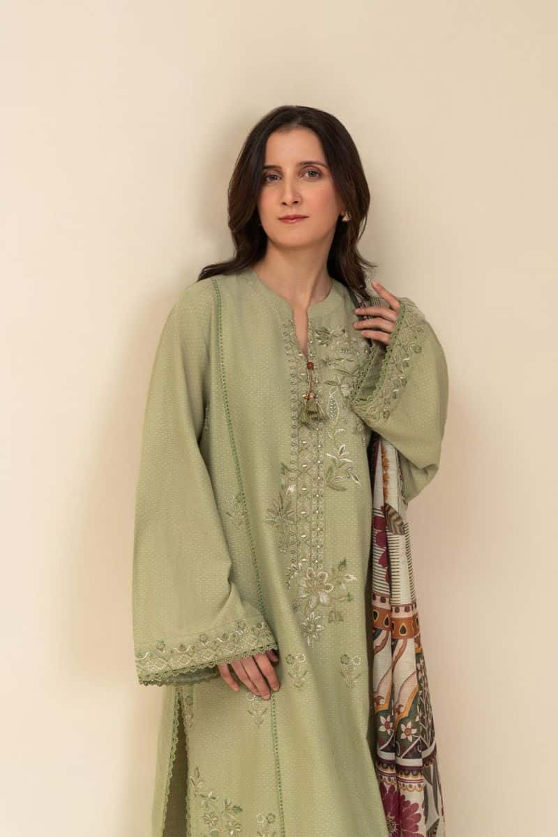 2 PIECE EMBROIDERED SELF JACQUARD SUIT-OPULENT SAGE (UNSTITCHED) - alternate view