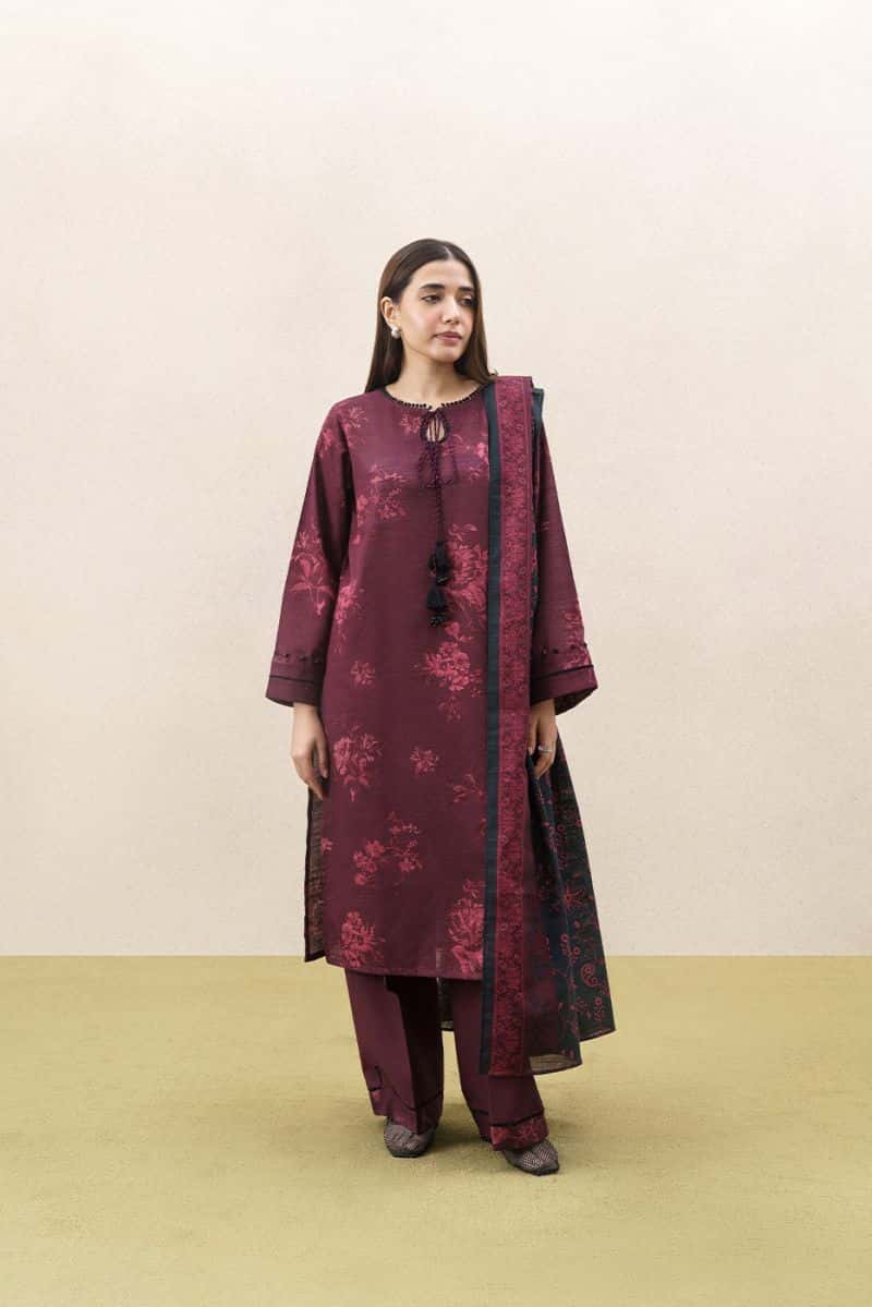 3 PIECE PRINTED SLUB KHADDAR SUIT-MONO VERDANT (UNSTITCHED) - alternate view