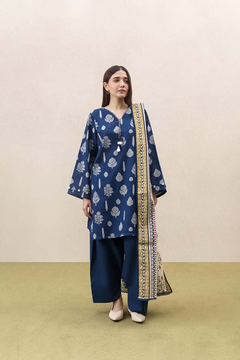 3 PIECE PRINTED KHADDAR SUIT-ROYAL AMBER (UNSTITCHED) - alternate view