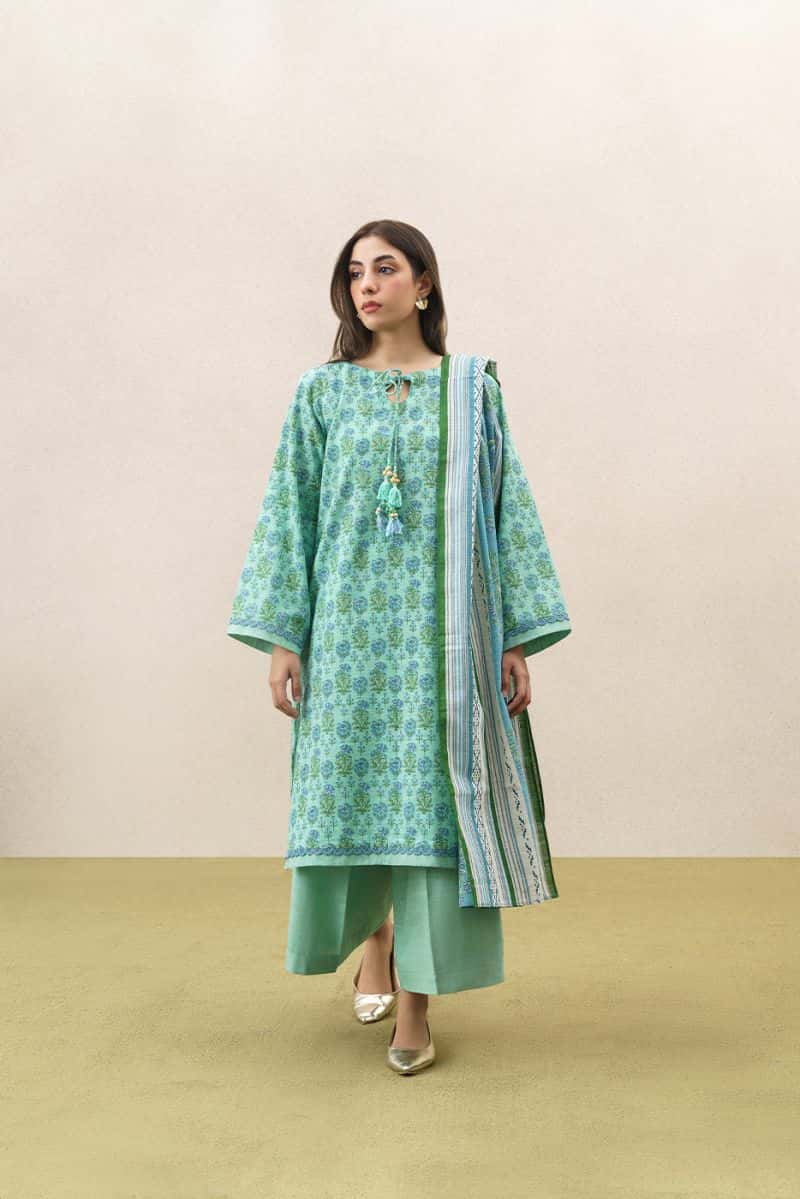 3 PIECE PRINTED KHADDAR SUIT-PASTEL BLOOM (UNSTITCHED) - alternate view