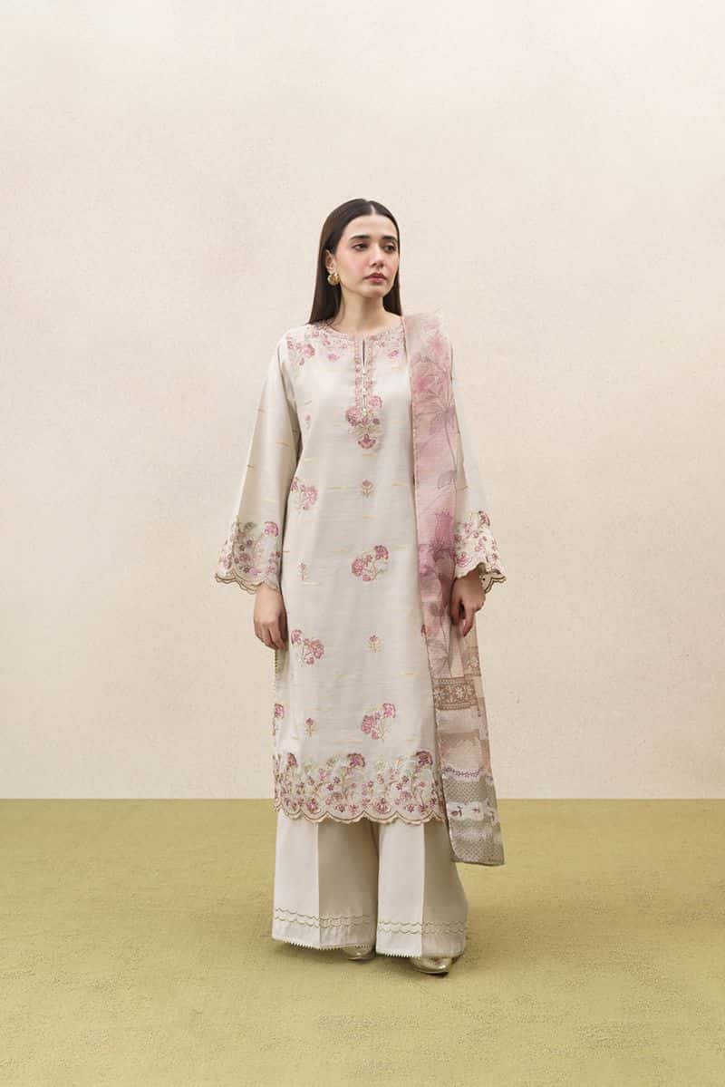 3 PIECE EMBROIDERED YARN DYED JACQUARD SUIT-SERENA GOLD (UNSTITCHED) - alternate view