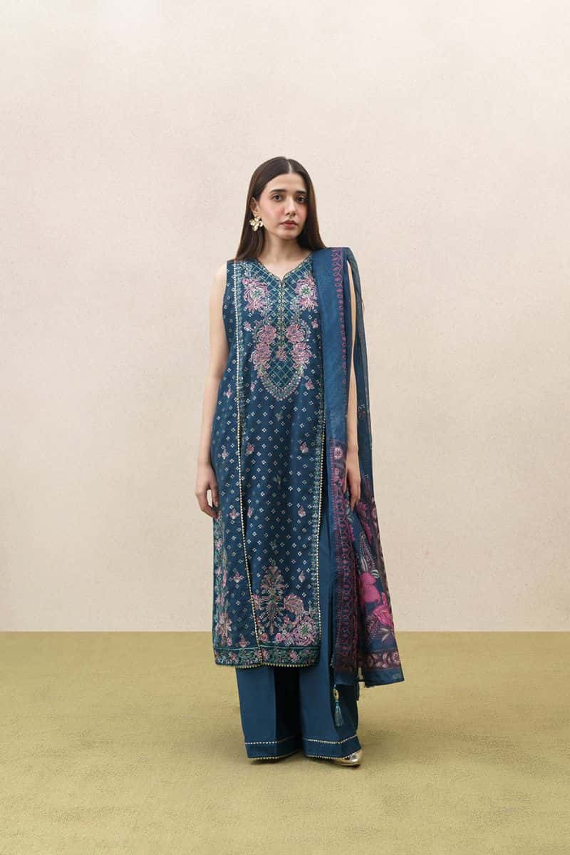 3 PIECE EMBROIDERED YARN DYED JACQUARD SUIT-MYSTIC TEAL (UNSTITCHED) - alternate view