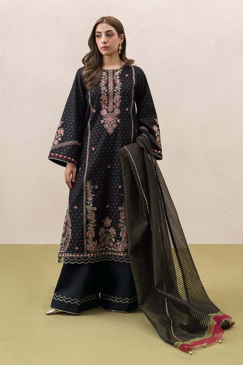 3 PIECE EMBROIDERED YARN DYED JACQUARD SUIT-GARNET GRACE (UNSTITCHED) - alternate view