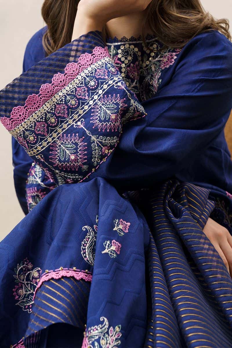 3 PIECE EMBROIDERED YARN DYED JACQUARD SUIT-BLUE OCEAN (UNSTITCHED) - alternate view