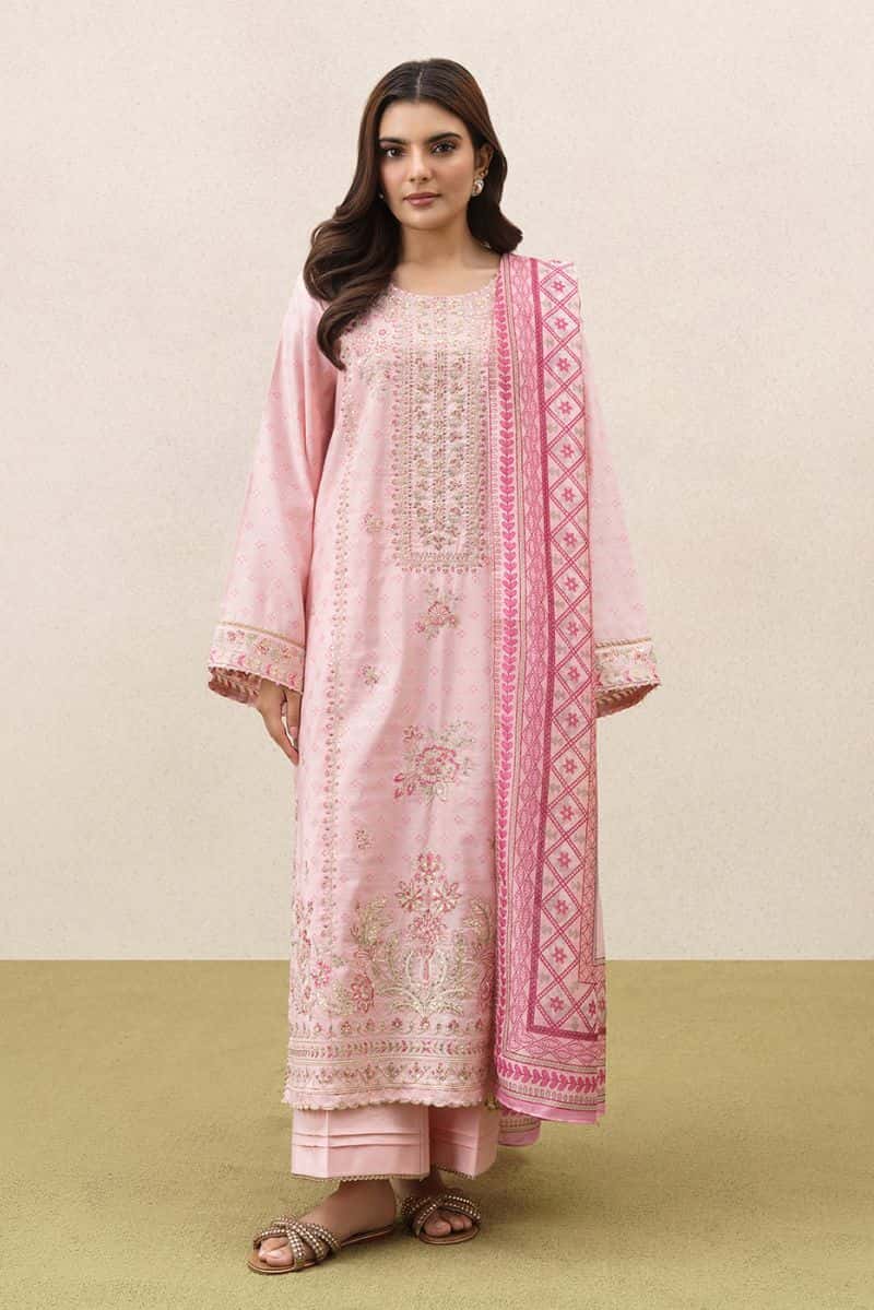 3 PIECE EMBROIDERED YARN DYED JACQUARD SUIT-ETHEREAL BLUSH (UNSTITCHED) - alternate view