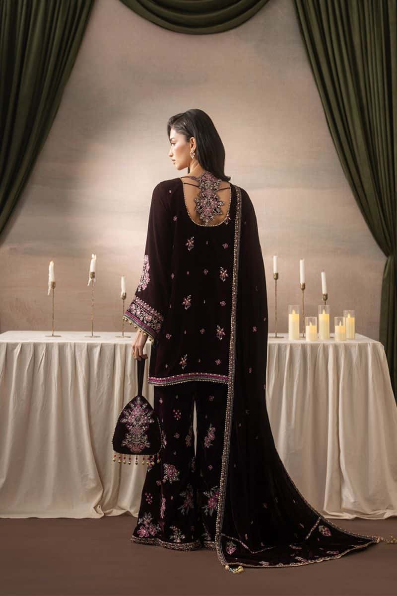 3 PIECE EMBROIDERED VELVET SUIT-DEEP INFERNO ( LUXURY UNSTITCHED ) - alternate view