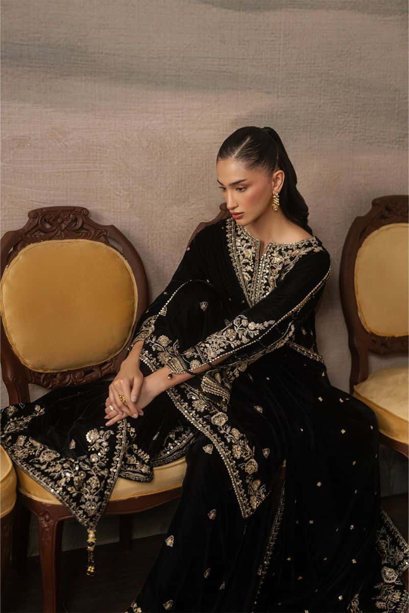 3 PIECE EMBROIDERED VELVET SUIT-MIDNIGHT SOIRÉE ( LUXURY UNSTITCHED ) - alternate view