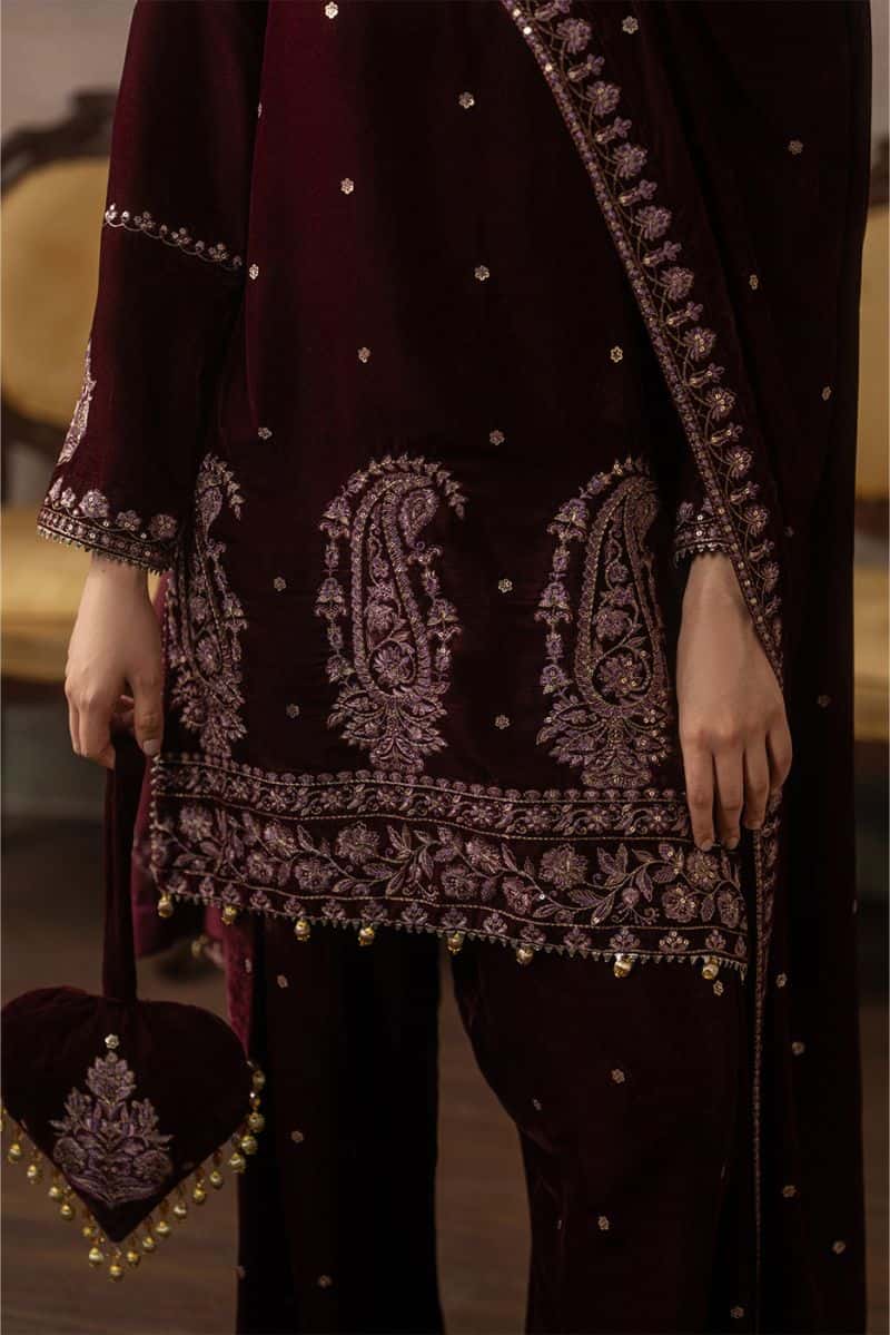 3 PIECE EMBROIDERED VELVET SUIT-FAUX FEMME ( LUXURY UNSTITCHED ) - alternate view
