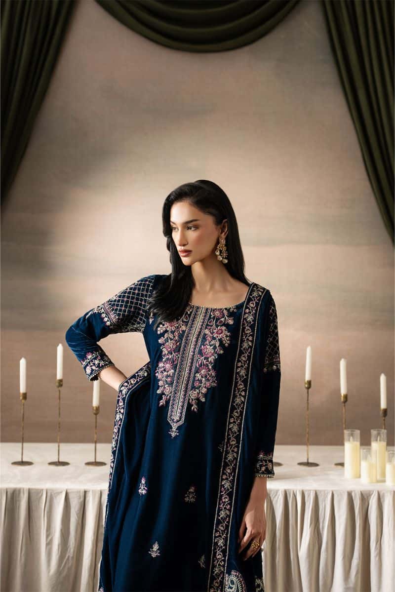 3 PIECE EMBROIDERED VELVET SUIT-IMPERIALIST SONG ( LUXURY UNSTITCHED ) - alternate view