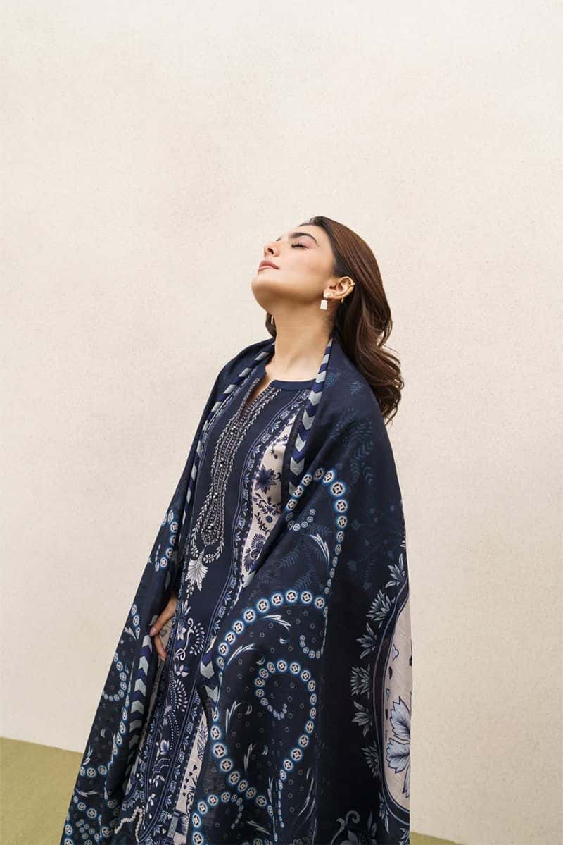 3 PIECE PRINTEDED SLUB KHADDAR SUIT-MYSTIC BLUE (UNSTITCHED)