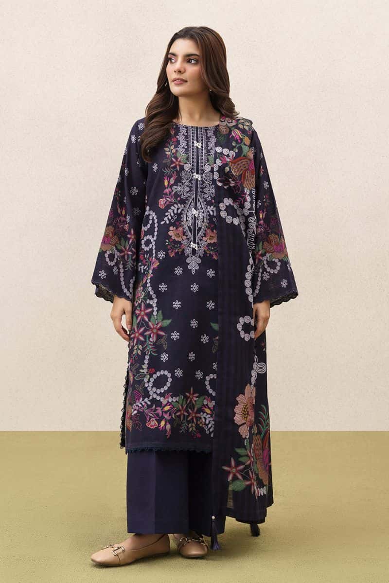3 PIECE PRINTEDED SLUB KHADDAR SUIT-MIDNIGHT BLOOM (UNSTITCHED) - alternate view