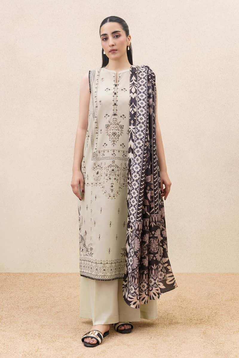 3 PIECE EMBROIDERED LAWN SUIT-SILVER DUSK (UNSTITCHED)