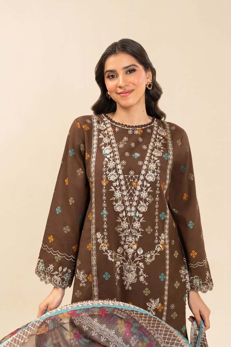 3 PIECE EMBROIDERED JACQUARD SUIT-RUSTIC BRONZE (UNSTITCHED)