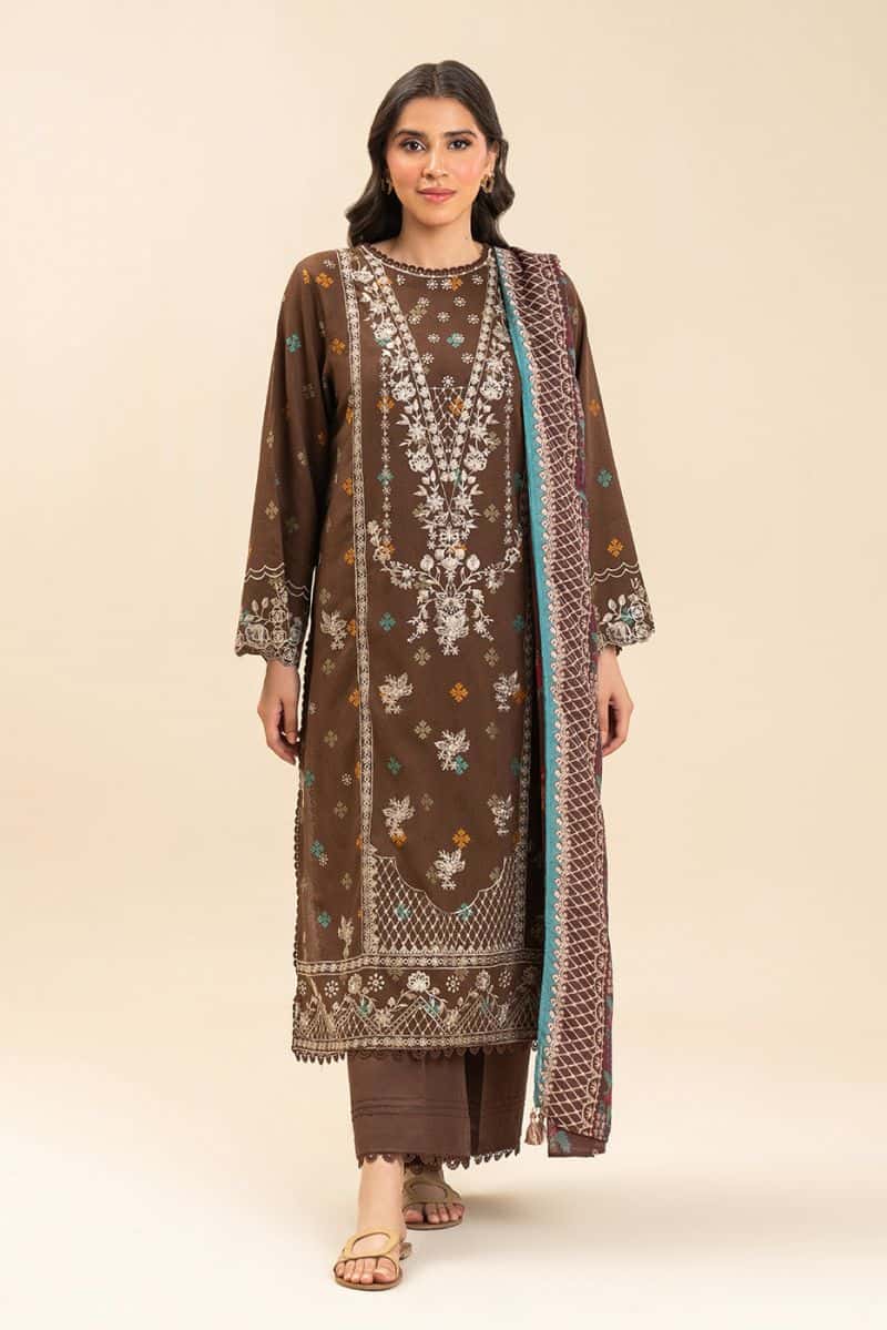 3 PIECE EMBROIDERED JACQUARD SUIT-RUSTIC BRONZE (UNSTITCHED) - alternate view