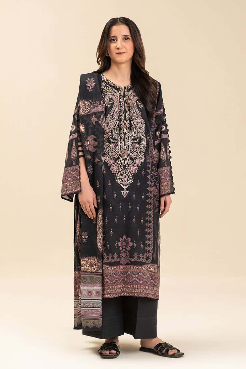 3 PIECE EMBROIDERED LENO KARRA SUIT-PAISLEY MAJESTY (UNSTITCHED) - alternate view
