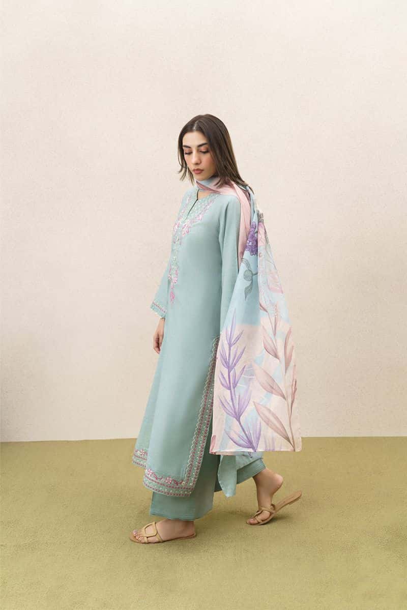 3 PIECE EMBROIDERED SELF JACQUARD  SUIT-CERULEAN RESORT (UNSTITCHED)