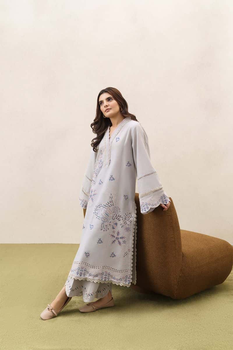 2 PIECE EMBROIDERED KHADDAR SUIT-DUSTY MEADOW (UNSTITCHED)