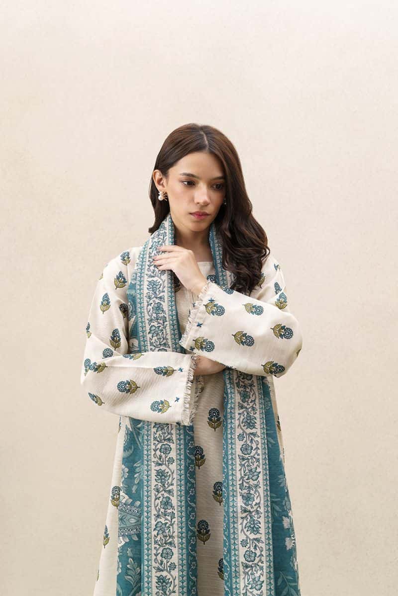 3 PIECE PRINTED KHADDAR SUIT-SILVER MUSE (UNSTITCHED)