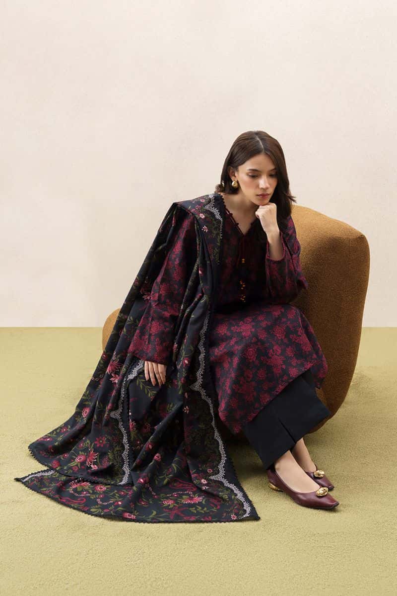 3 PIECE PRINTED KHADDAR SUIT-CRIMSON AFFAIR (UNSTITCHED)
