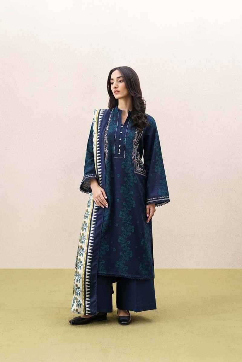 3 Piece Embroidered Khaddar Suit With Shawl - Night Whisper Unstitched - alternate view