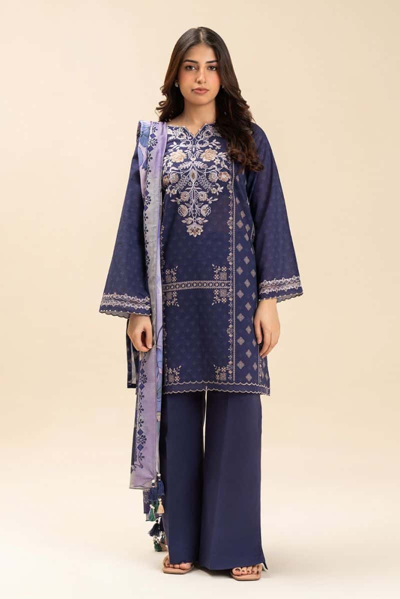 3 Piece Embroidered Lawn Suit - Plum Orchid Unstitched - alternate view
