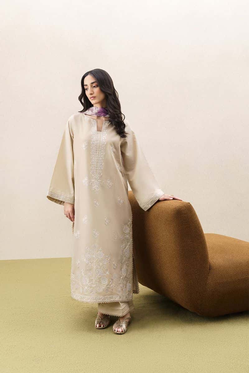 3 Piece Embroidered Lawn Suit - Ivory Garden Unstitched