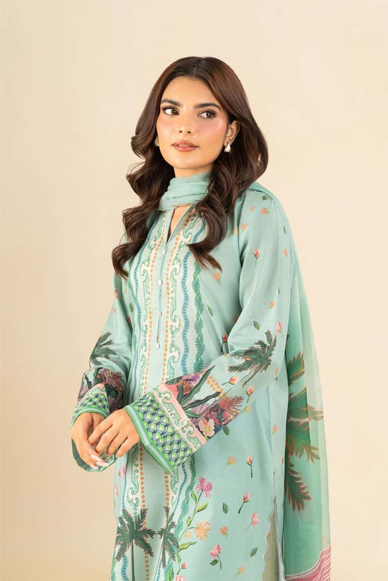 3 Piece Printed Lawn Suit - Cameo Green Unstitched