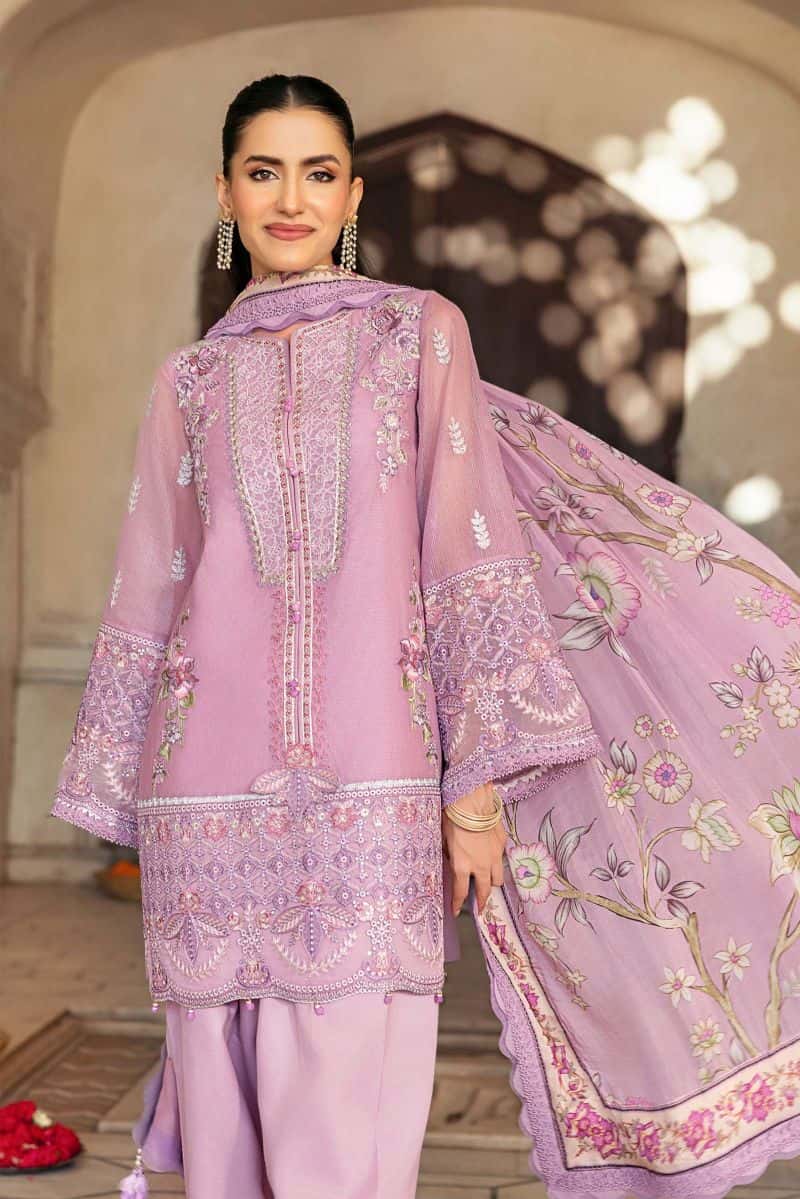 3 Pc Unstitched Embroidered Silk Cotton Net Suit - alternate view