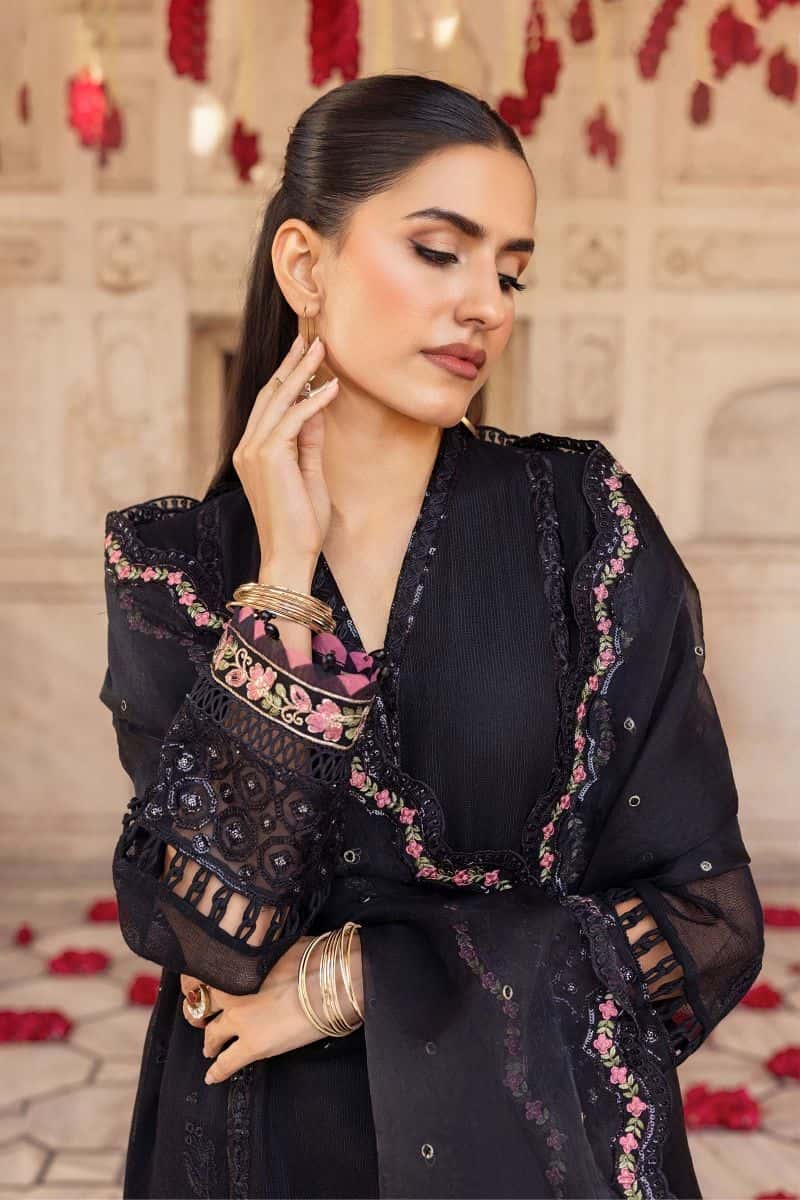 3 Pc Unstitched Embroidered Silk Cotton Net Suit - alternate view