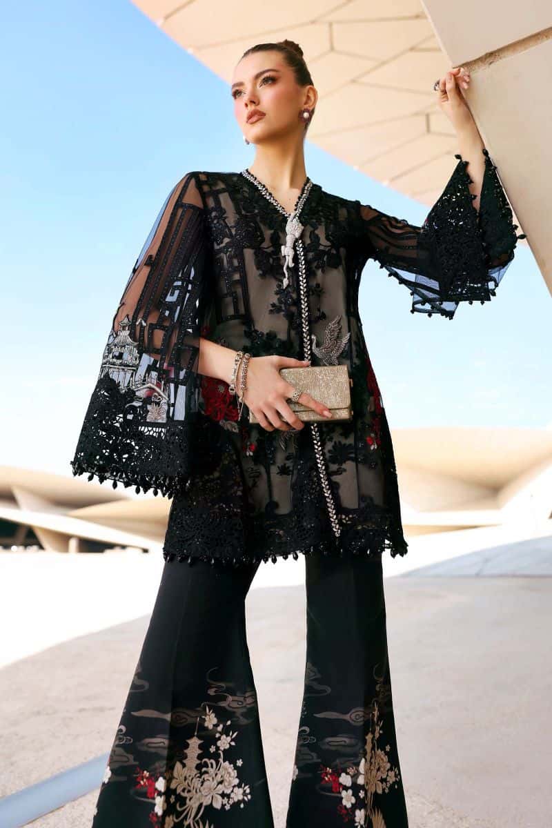 3 Piece Unstitched Embroidered Net Suit - alternate view