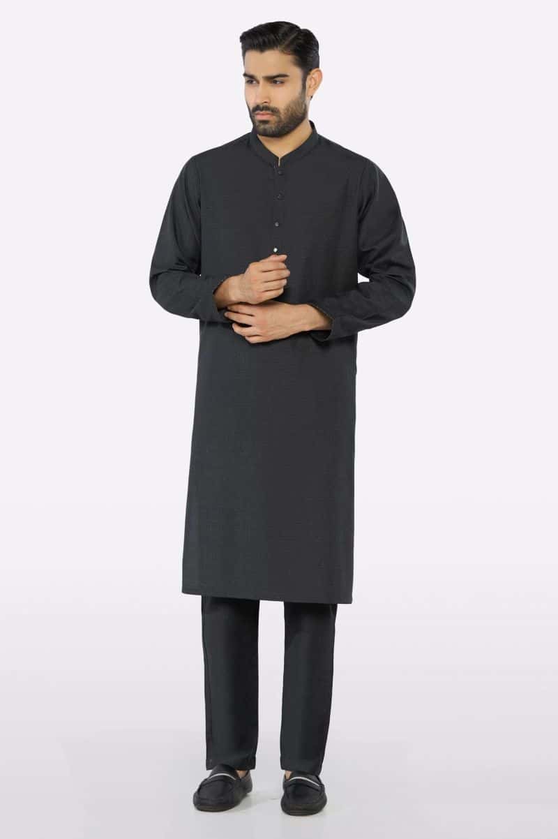 Dark Grey Wash & Wear Kurta Pajama - alternate view