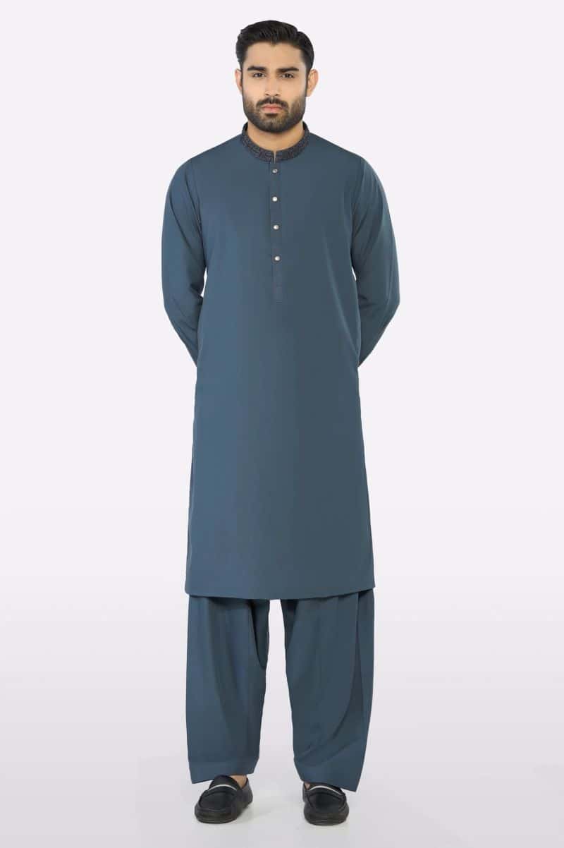 Blue Wash & Wear Shalwar Kameez - alternate view