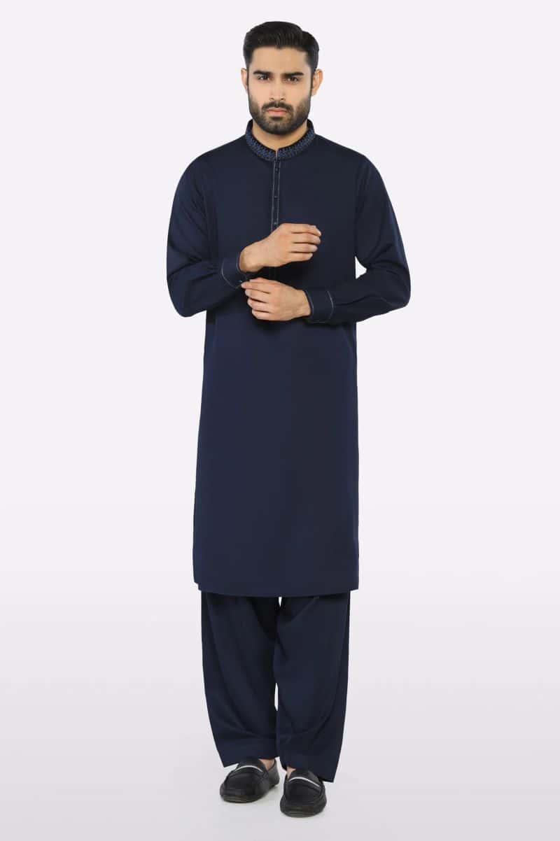Navy Blue Wash & Wear Shalwar Kameez - alternate view