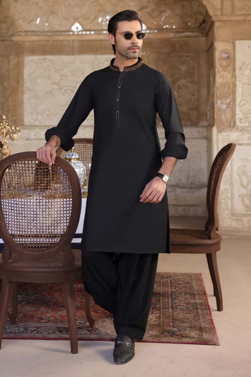 Black Wash & Wear Shalwar Kameez - alternate view