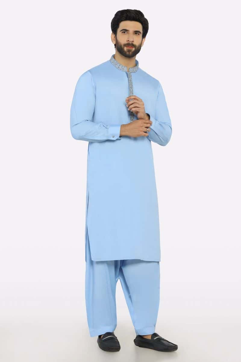 Sky Blue Wash & Wear Shalwar Kameez - alternate view