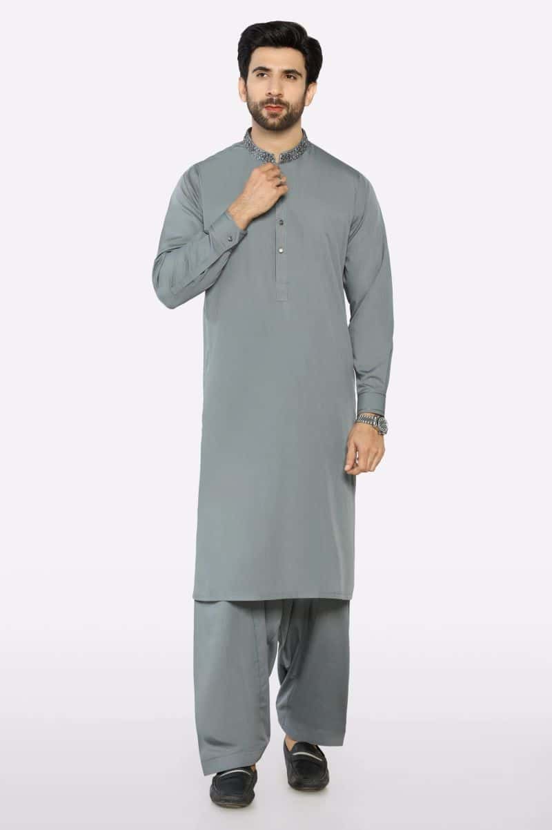 Light Grey Wash & Wear Shalwar Kameez - alternate view