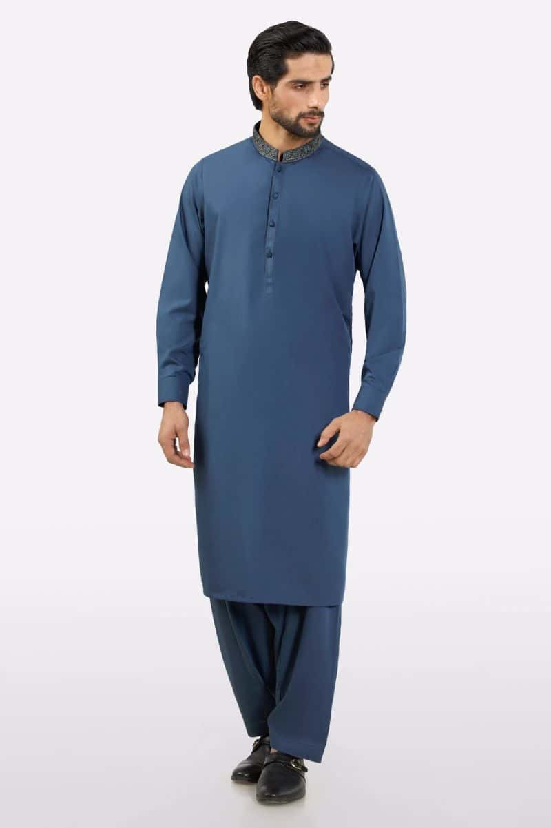 Dark Blue Wash & Wear Shalwar Kameez - alternate view