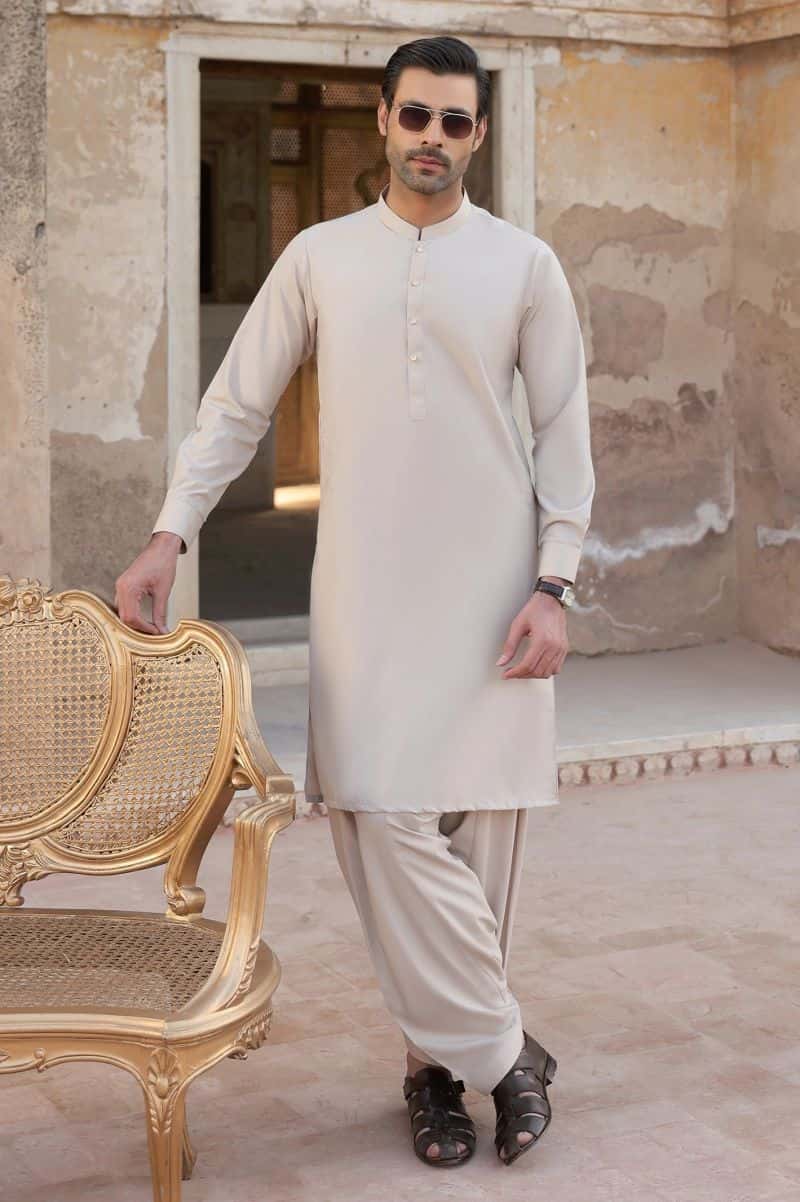 Light Beige Wash & Wear Shalwar Kameez - alternate view