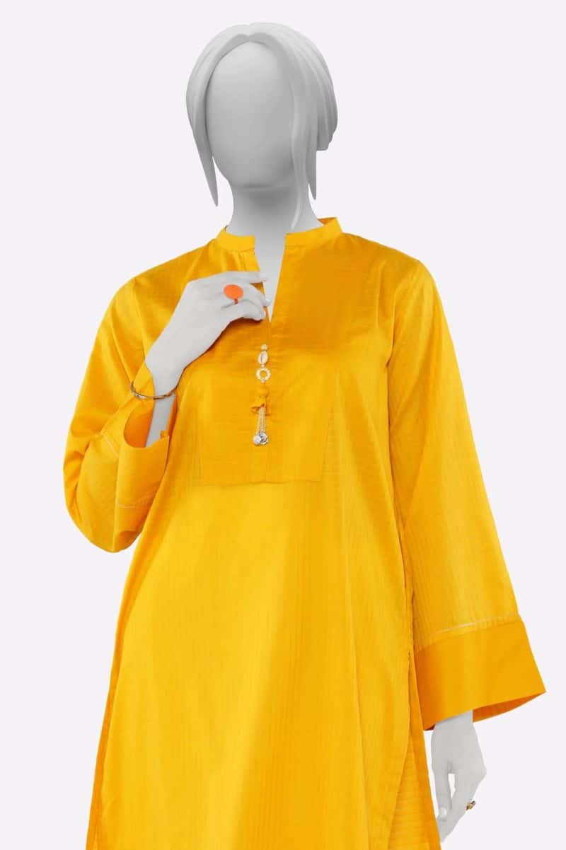 Dobby Yellow Stylised Kurti - alternate view