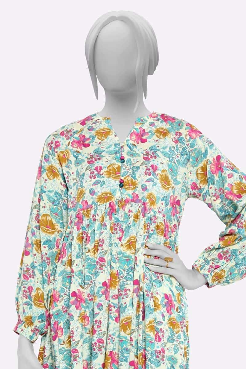 Viscose Cream Printed Kurti - alternate view