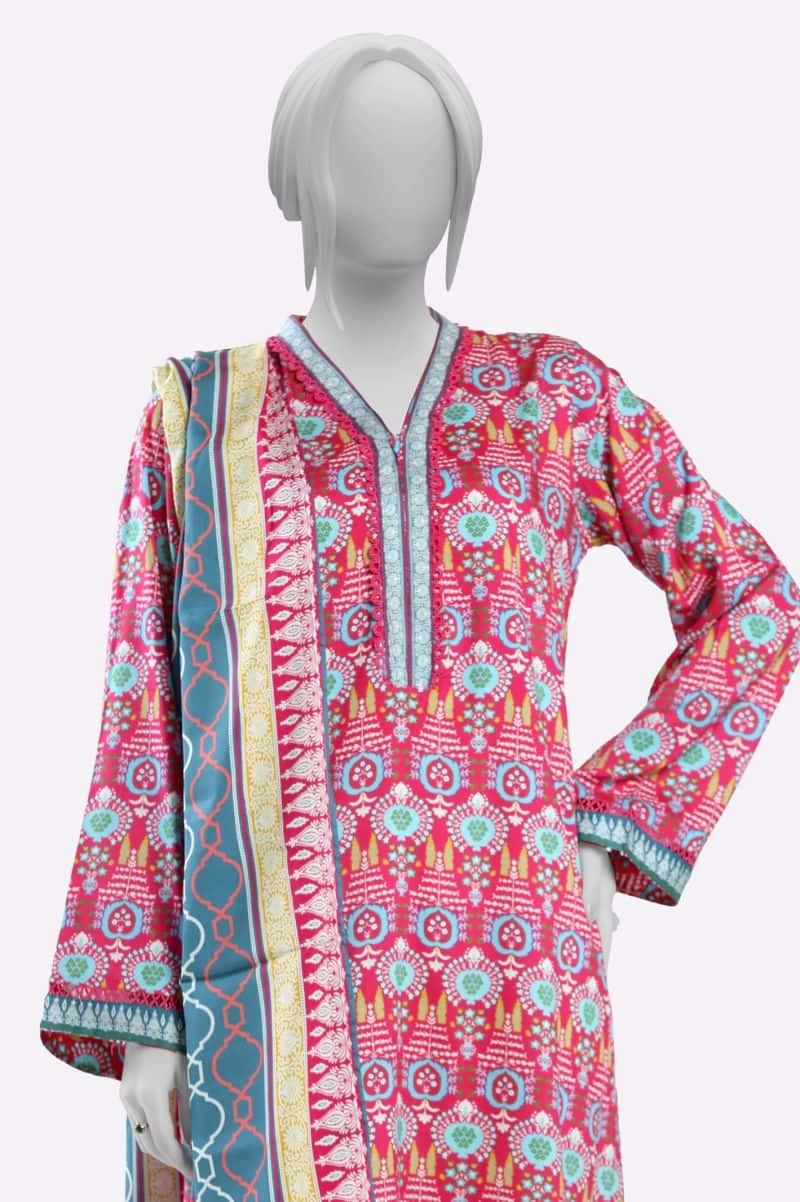 Pink Printed Kurti With Dupatta - alternate view