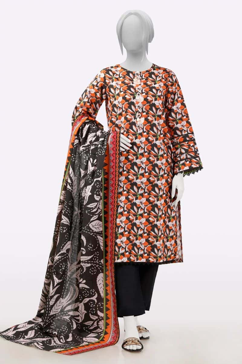 Khaddar Orange Printed 3PC