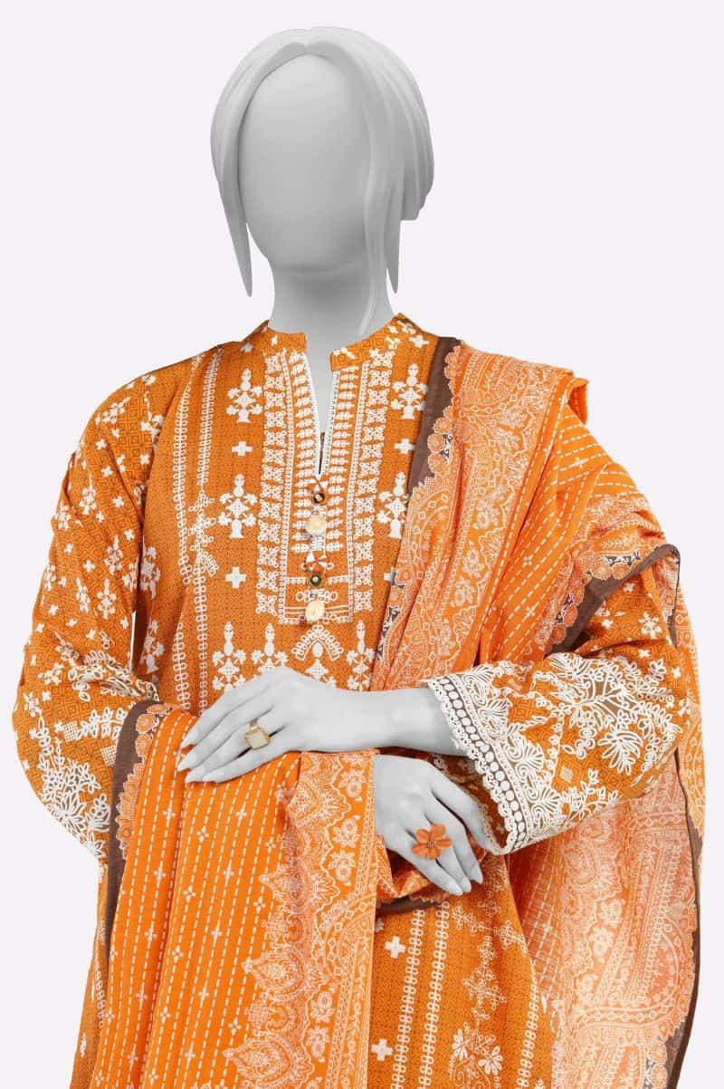 Khaddar Orange Printed 3PC - alternate view