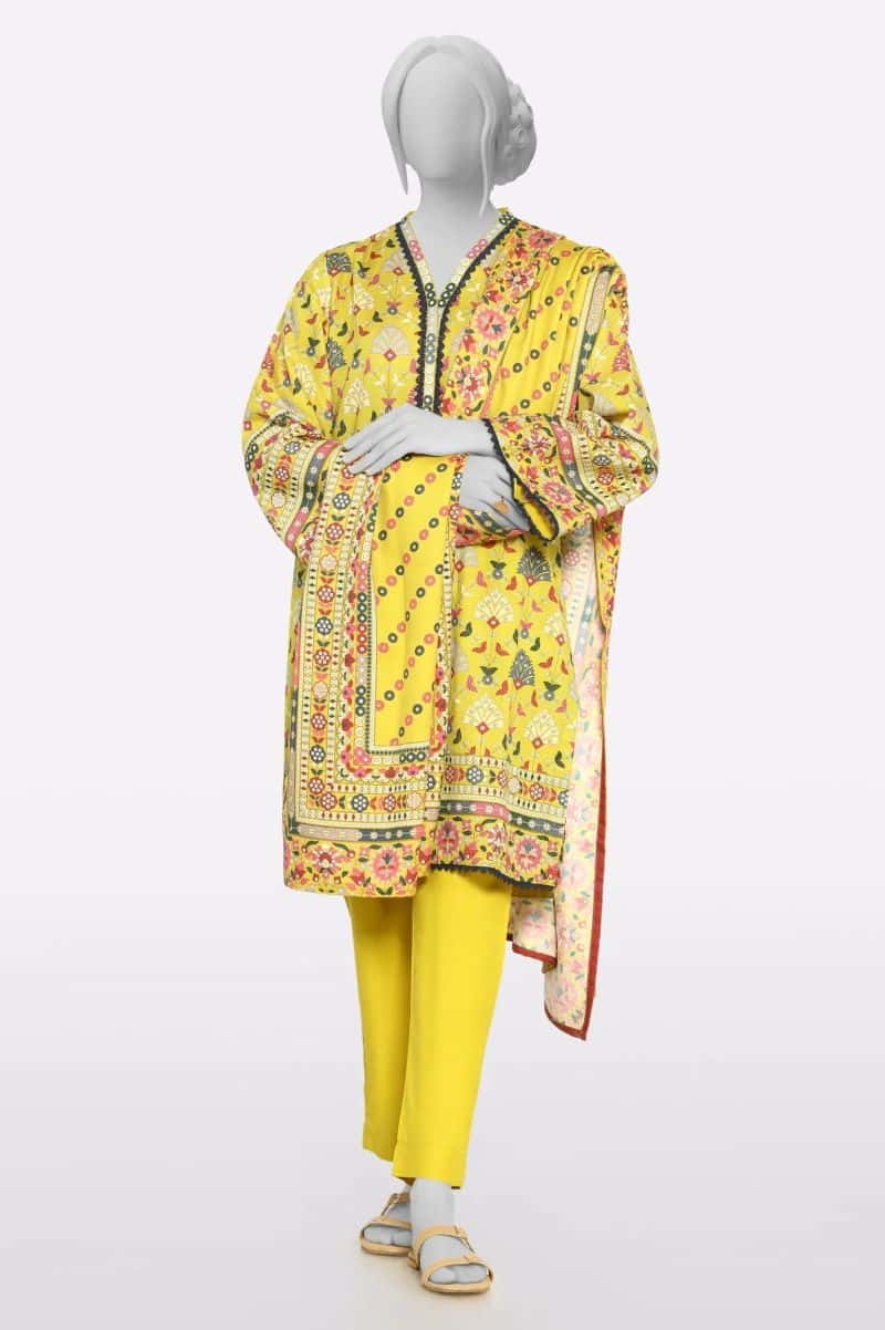 Khaddar Mustard Printed 3PC