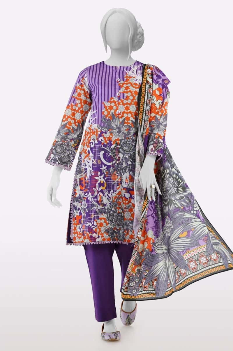 Khaddar Purple Printed 3PC
